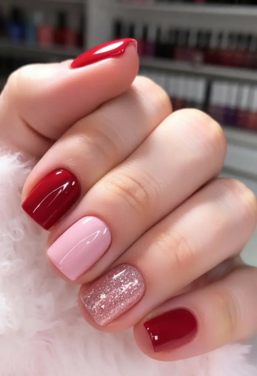 Simple Nails for a Chill 2025 Summer Pink Gloss Red Pop Glitter Shine