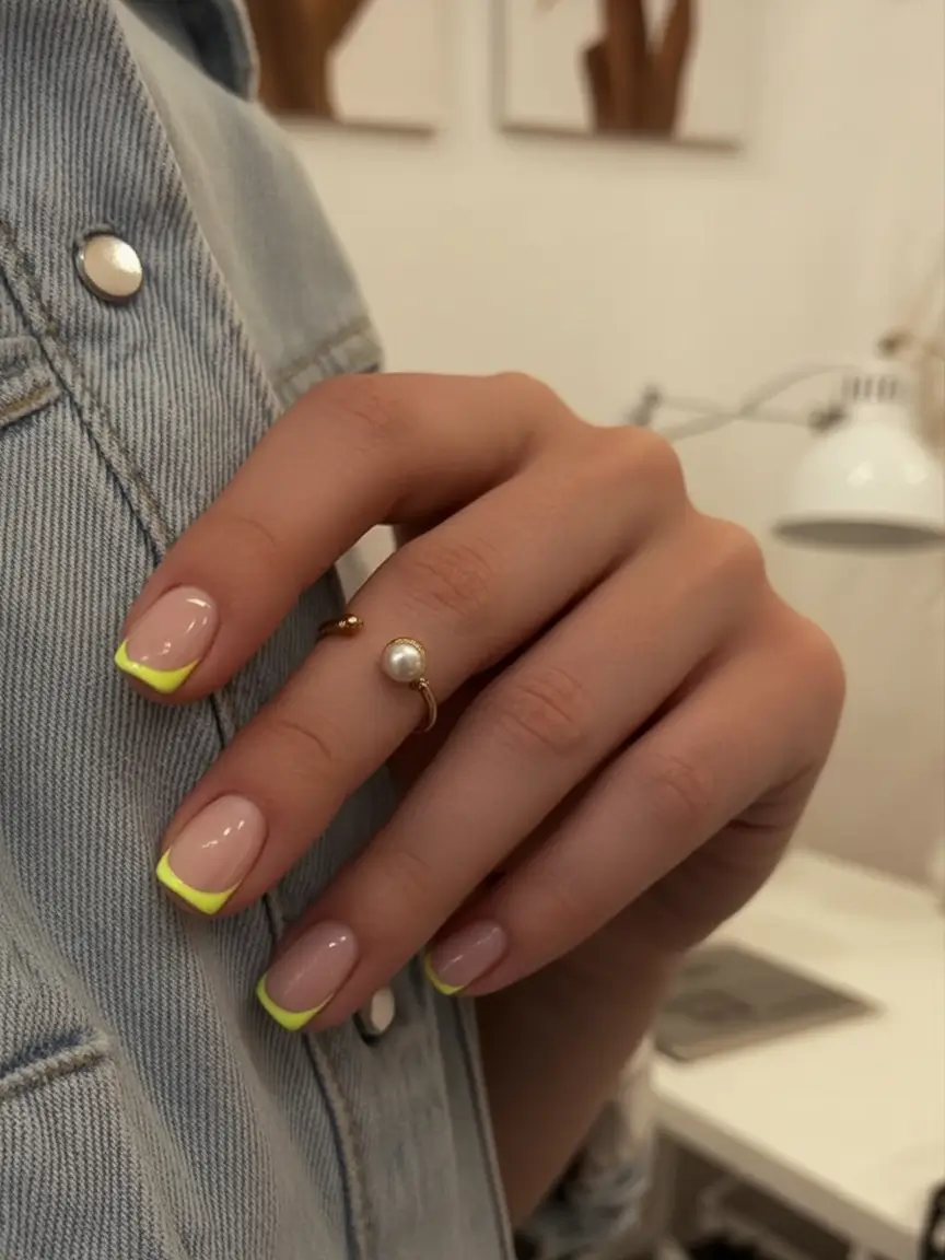 Simple Nails for a Chill 2025 Summer Lime French On Sheer Pink