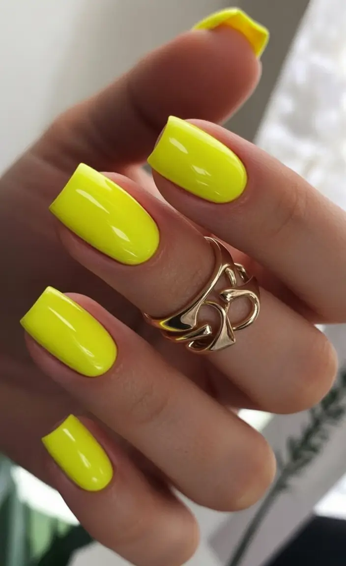 Simple Nails for a Chill 2025 Summer Neon Lemon Energy