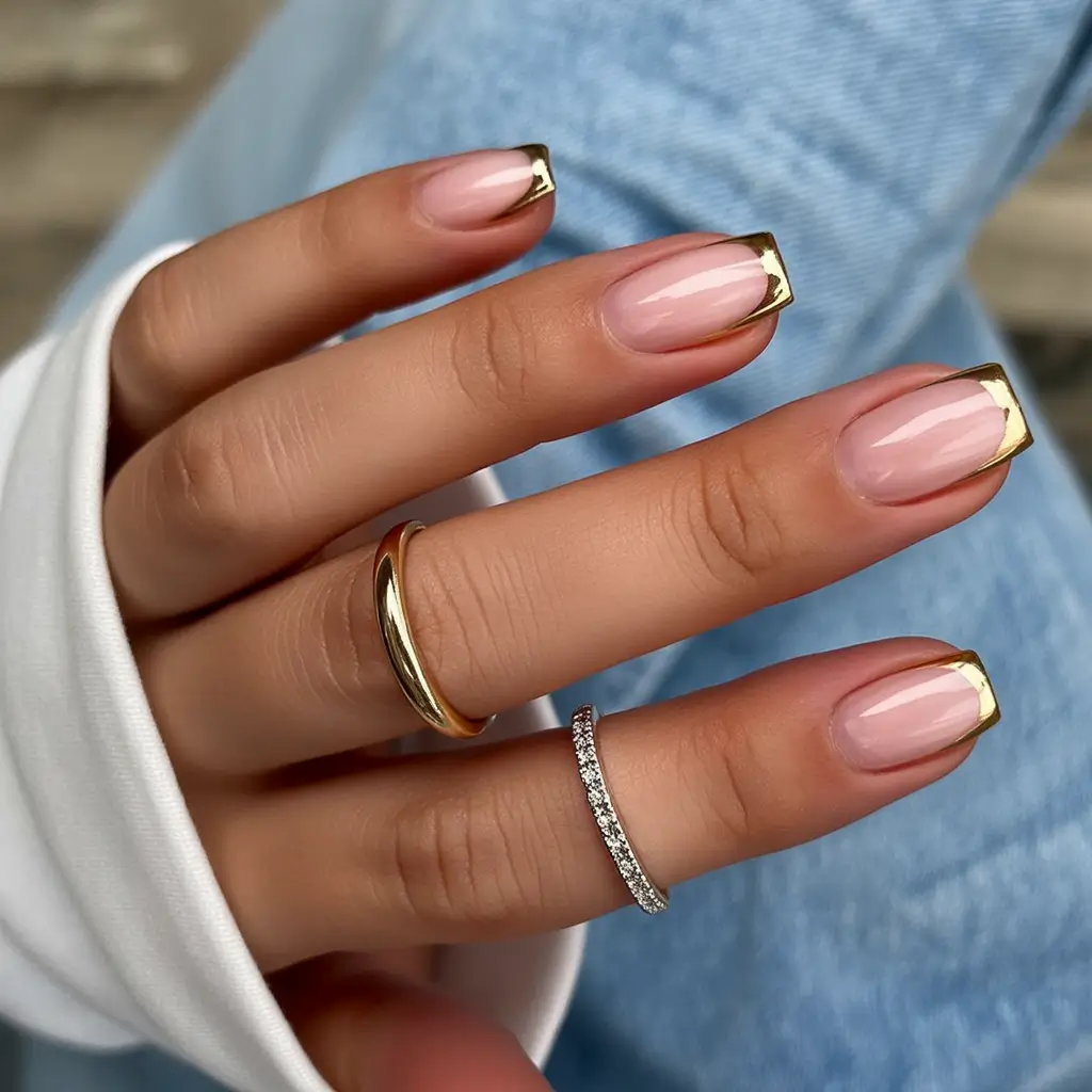 Simple Nails for a Chill 2025 Summer Golden French Luxe