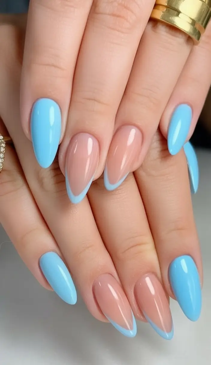 Simple Nails for a Chill 2025 Summer Sky Blue Pop & Negative Space