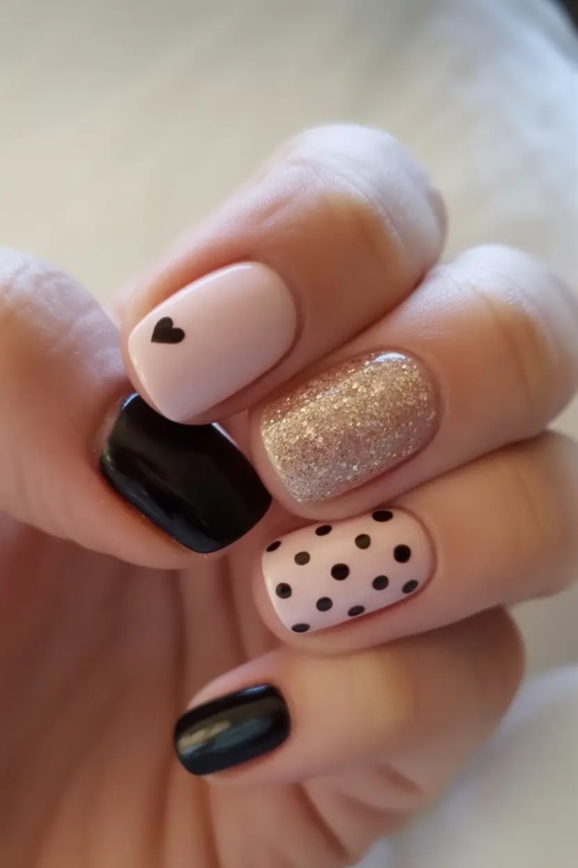 Simple Nails for a Chill 2025 Summer Chic Dots And Glitter Mix