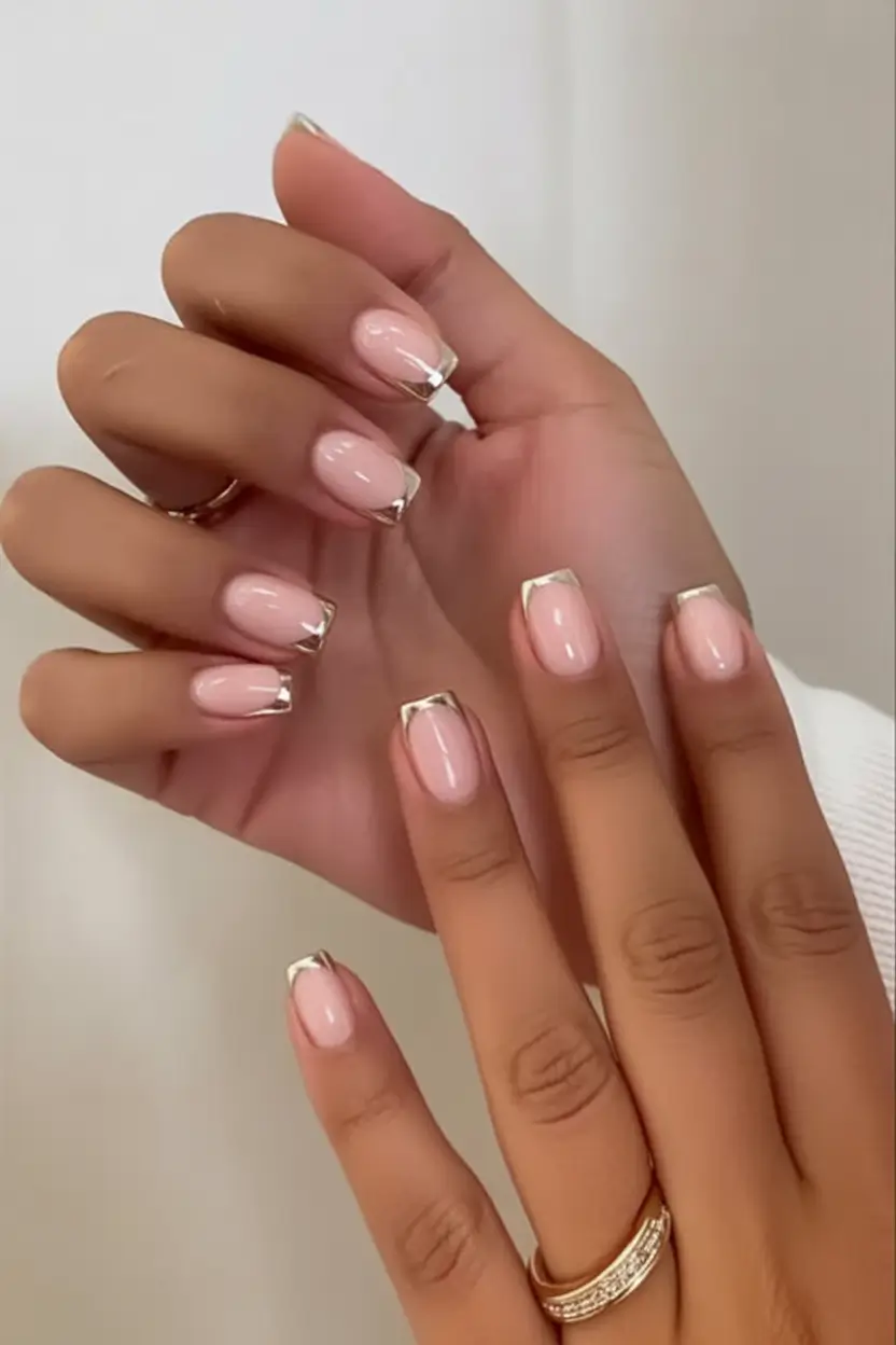 Simple Nails for a Chill 2025 Summer Glossy Pink With Gold Outline