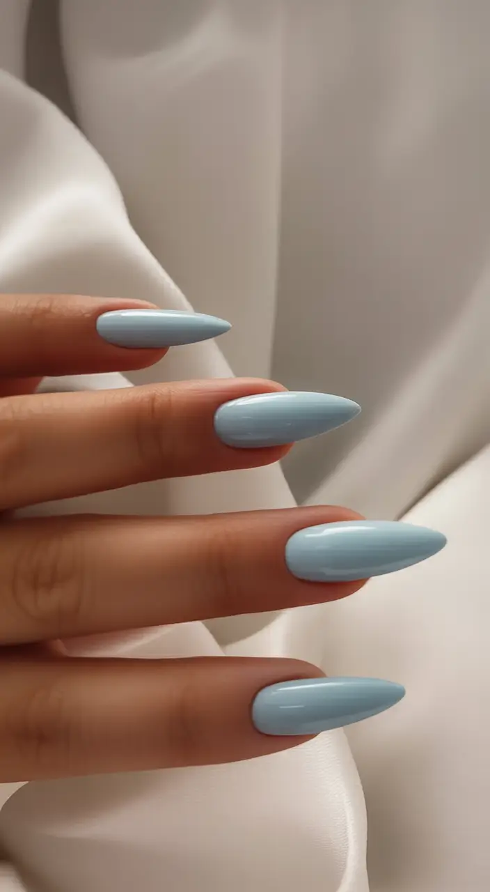Summer 2025 Acrylics Nails Ideas Soft Sky Blue in Almond Perfection