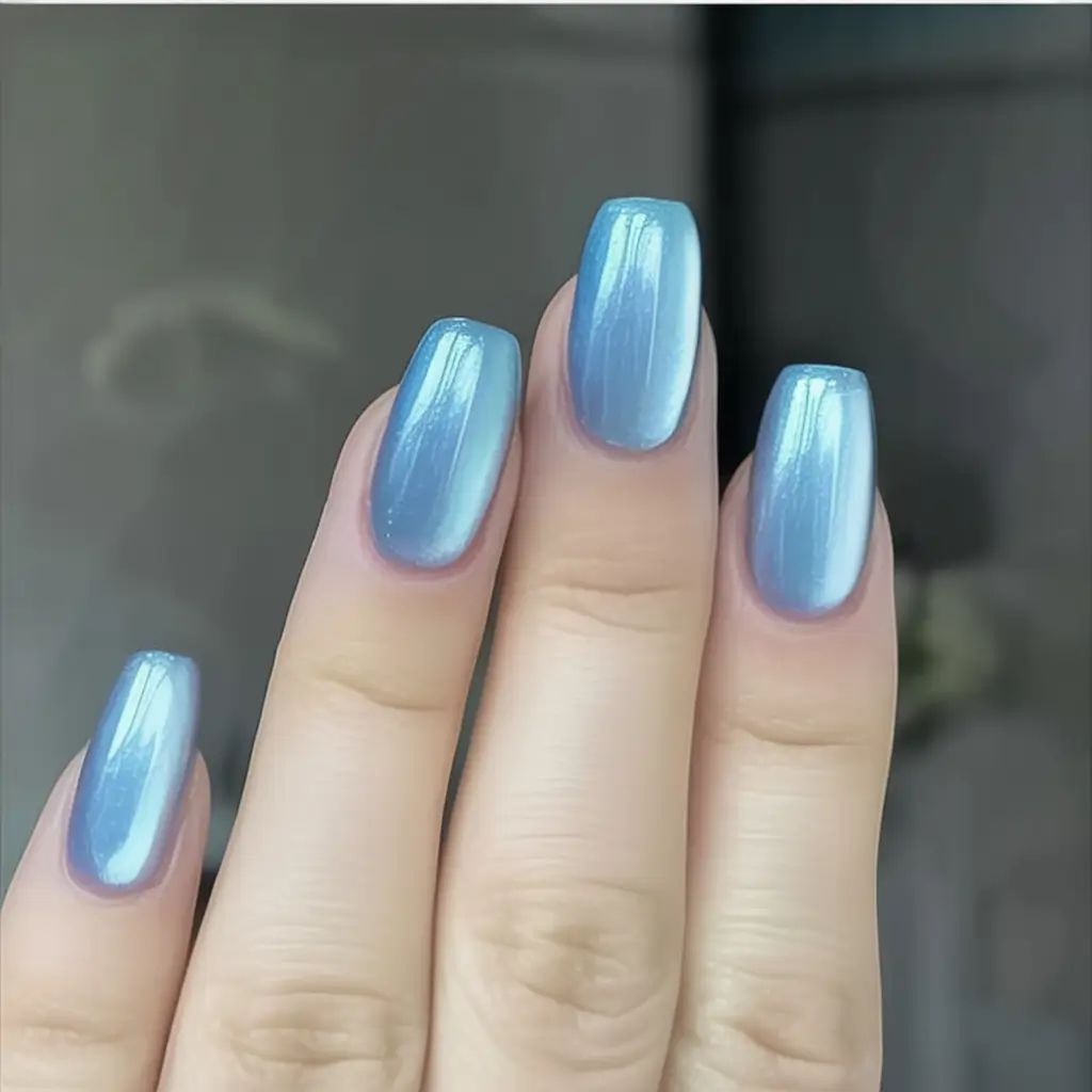 Summer 2025 Acrylics Nails Ideas Icy Blue Pearl on Square Nails