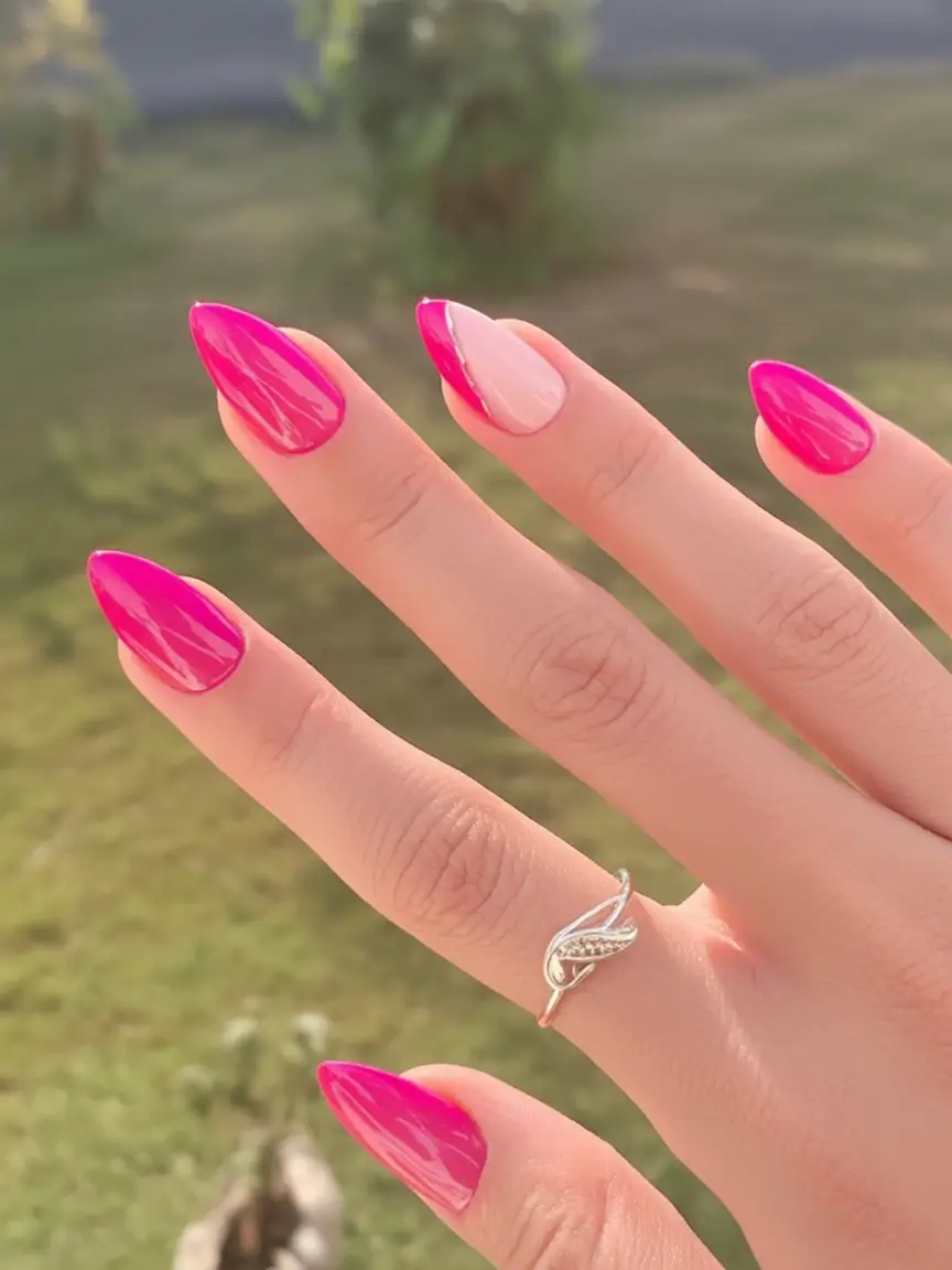 Summer 2025 Acrylics Nails Ideas Fuchsia Edge with a Soft Accent