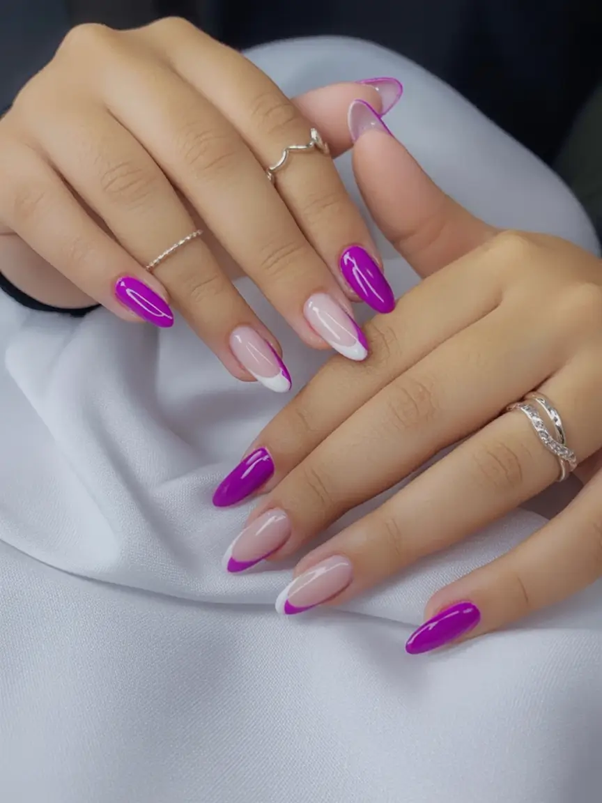Summer 2025 Acrylics Nails Ideas Lavender Meets Violet Graphic French Remix