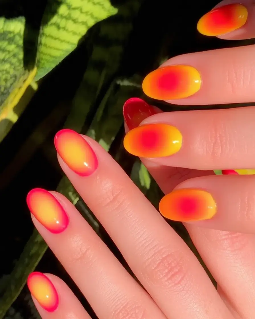 Summer 2025 Acrylics Nails Ideas Retro Lava Heat in Bright Neon