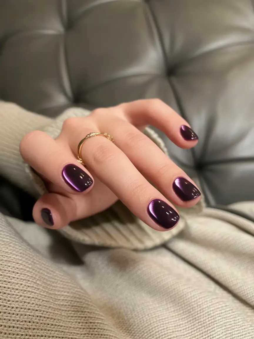 Deep Plum Shine on Short Squares - Summer 2025 Acrylics Nails Ideas
