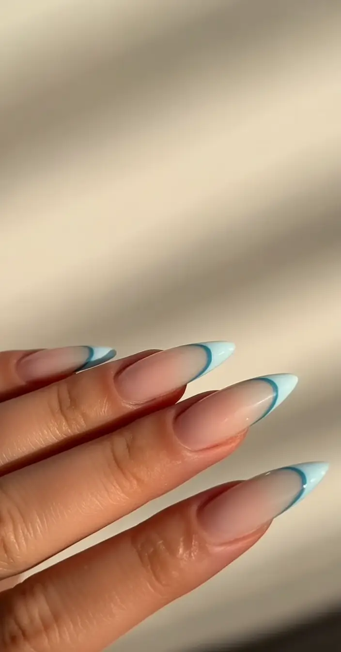 Summer 2025 Acrylics Nails Ideas Minimal French with Blue Sky Tips