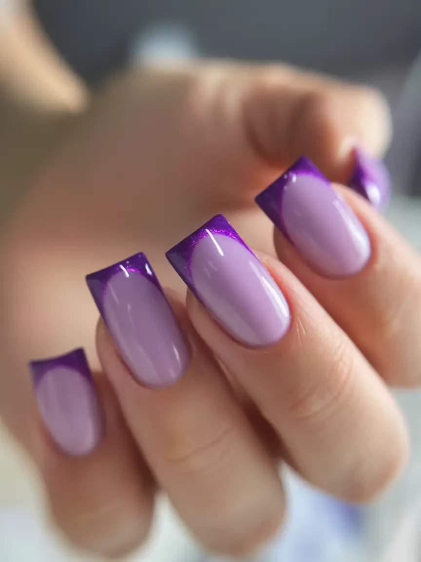 Summer 2025 Nail Designs to Try Glossy Violet French Over Pastel Lavender