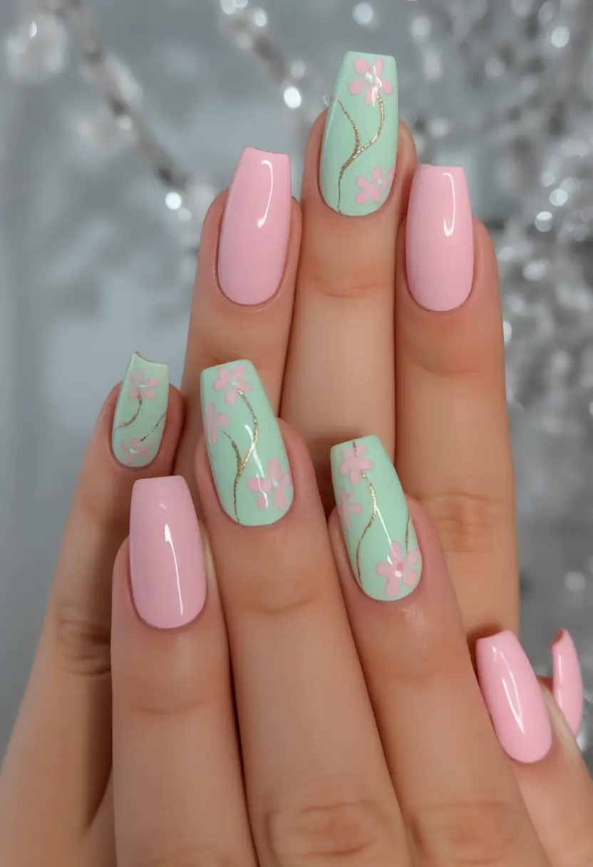 Summer 2025 Nail Designs to Try Mint Blossoms and Baby Pink Bliss