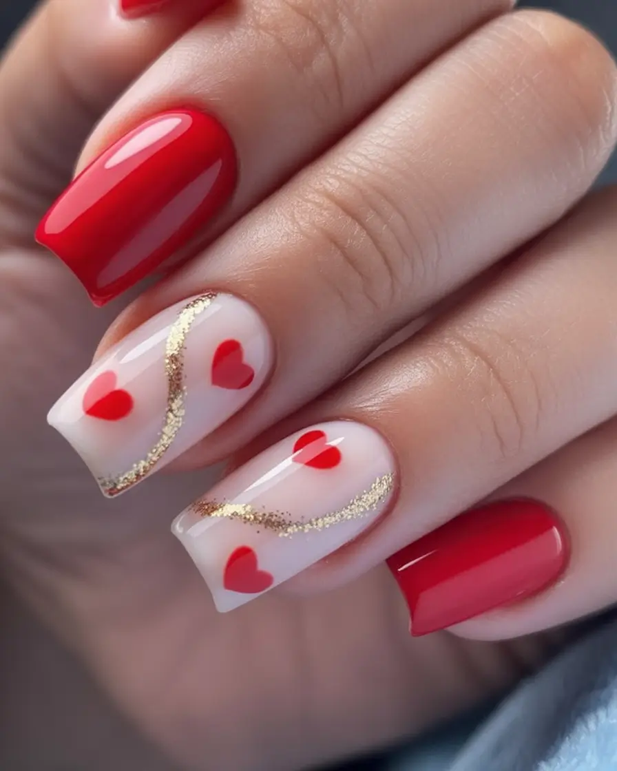 Summer 2025 Nail Designs to Try Hearts and Gold on Nude