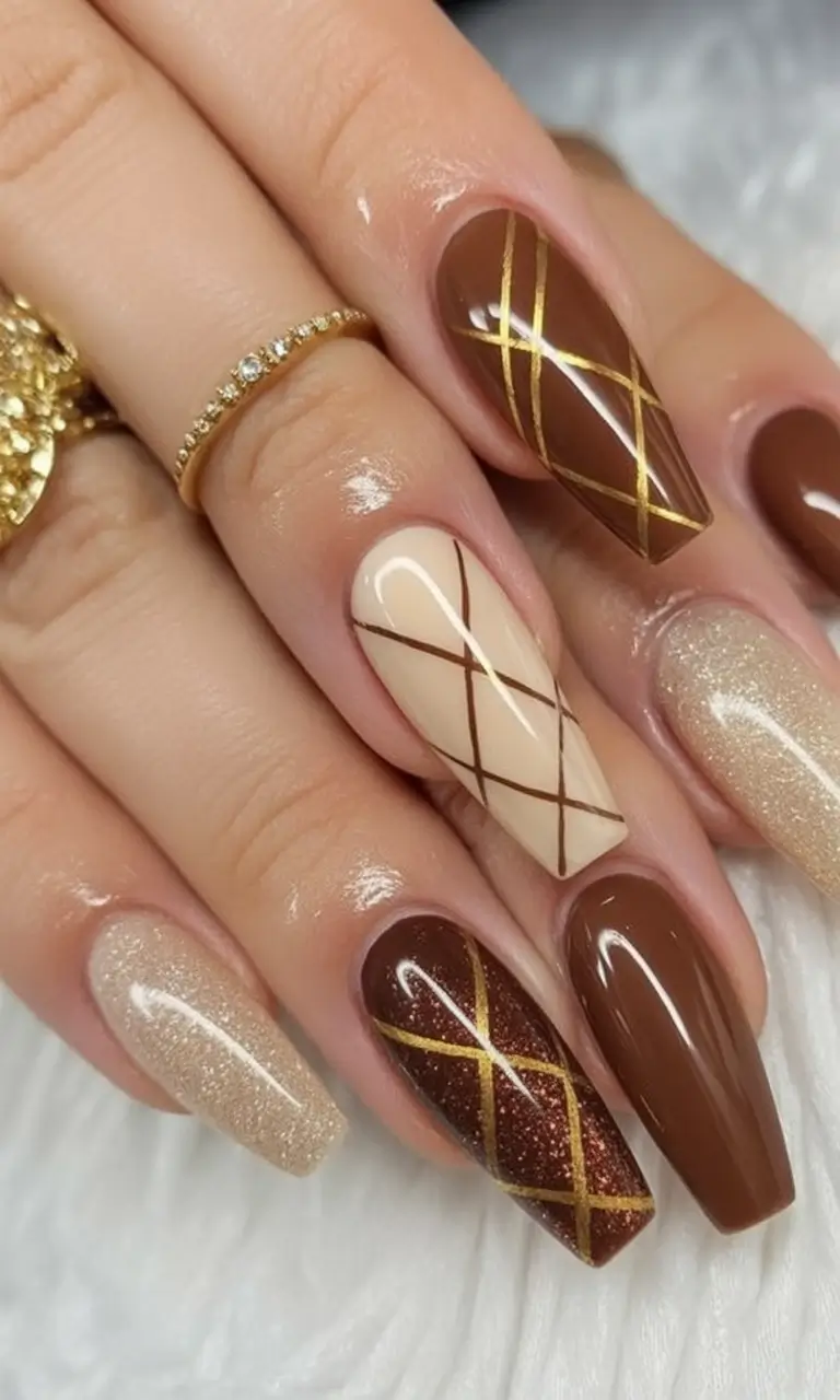 Summer 2025 Nail Designs to Try Chocolate Plaid Elegance