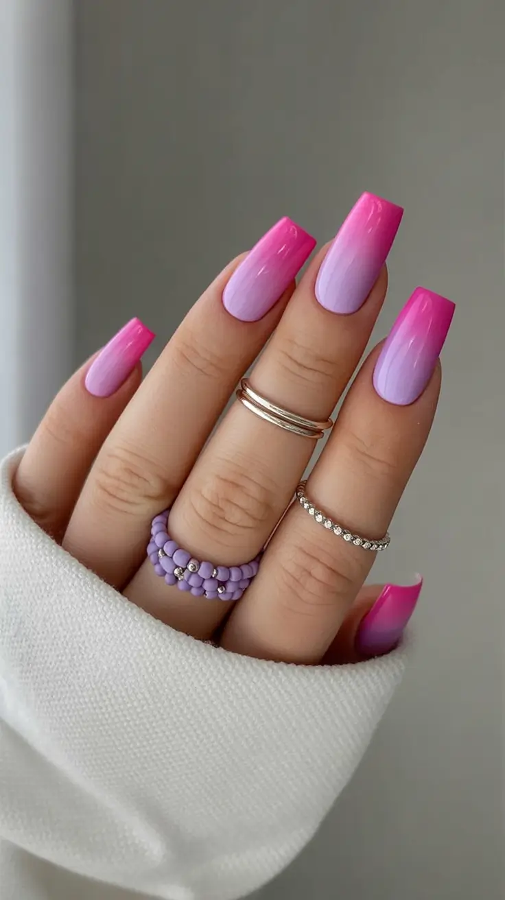 Summer 2025 Nail Designs to Try Barbiecore Ombré In Lilac And Hot Pink