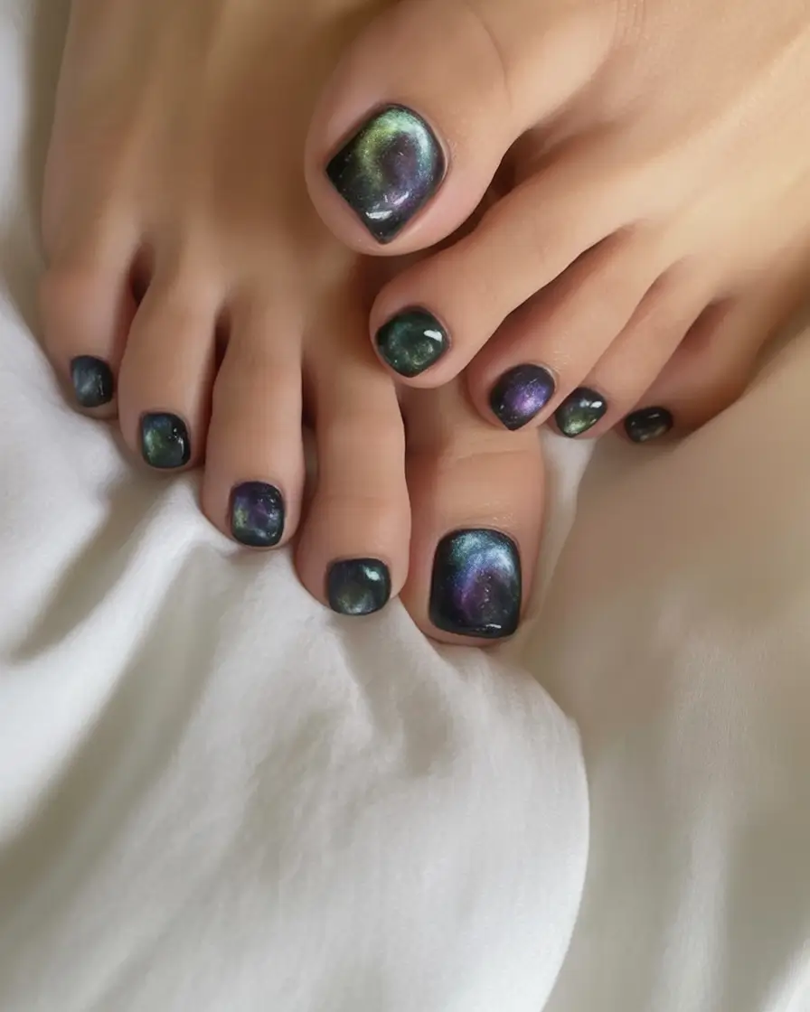 Toe Designs to Try in Summer 2025 Galaxy-Glow: The Magnetic Toe Effect