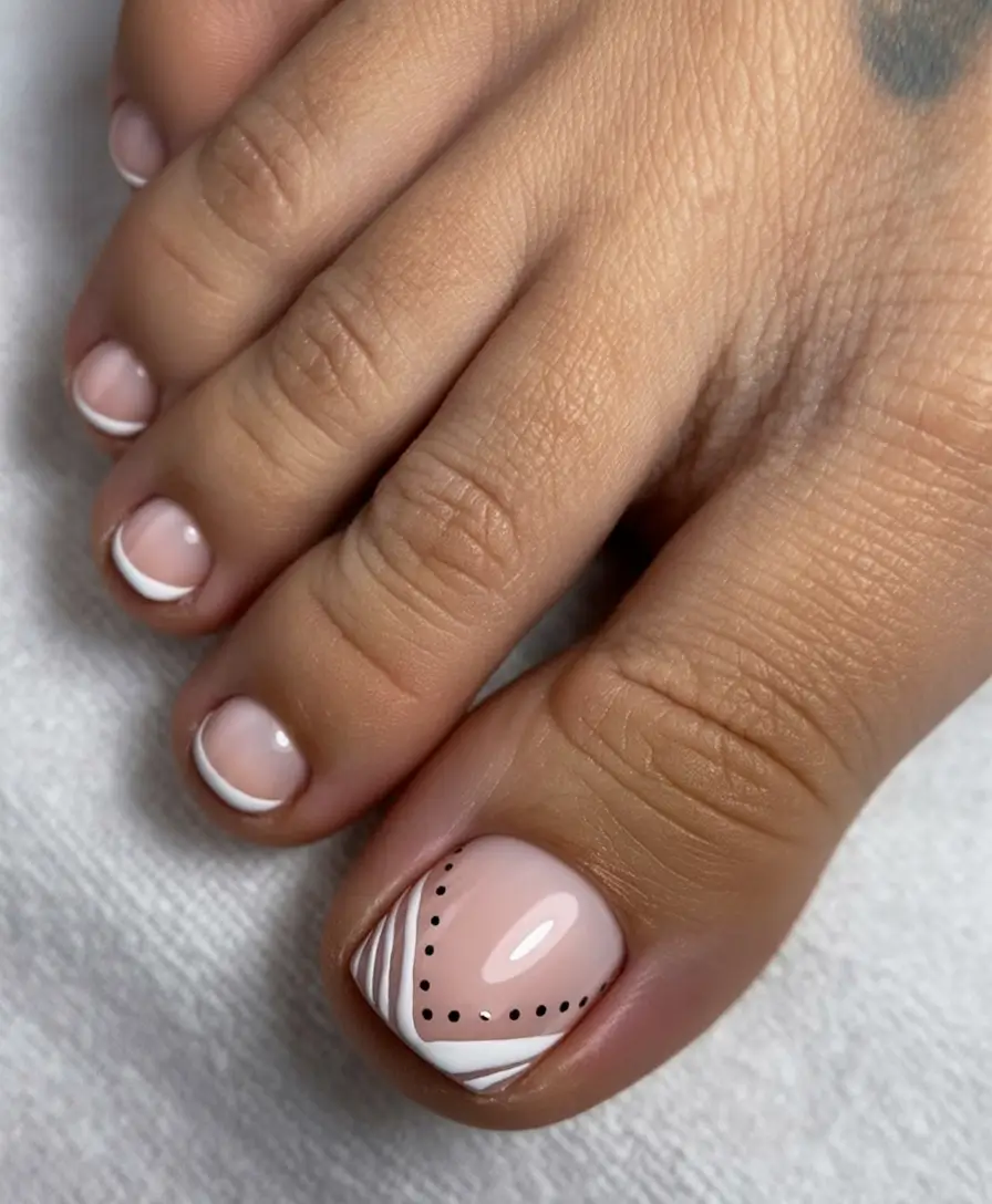 Toe Designs to Try in Summer 2025 Modern French: Dot Art Meets Angular Design