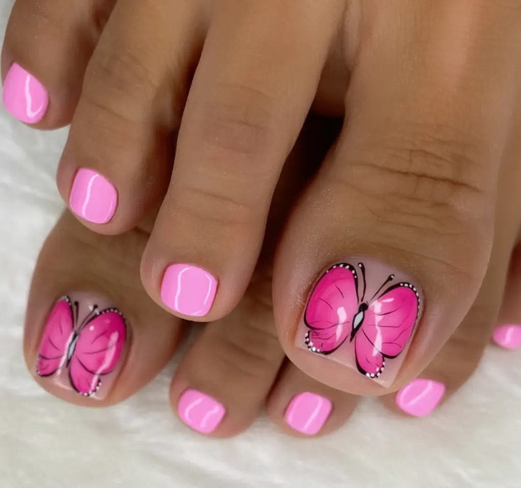 Toe Designs to Try in Summer 2025 Butterfly Brights: Hot Pink & Wings