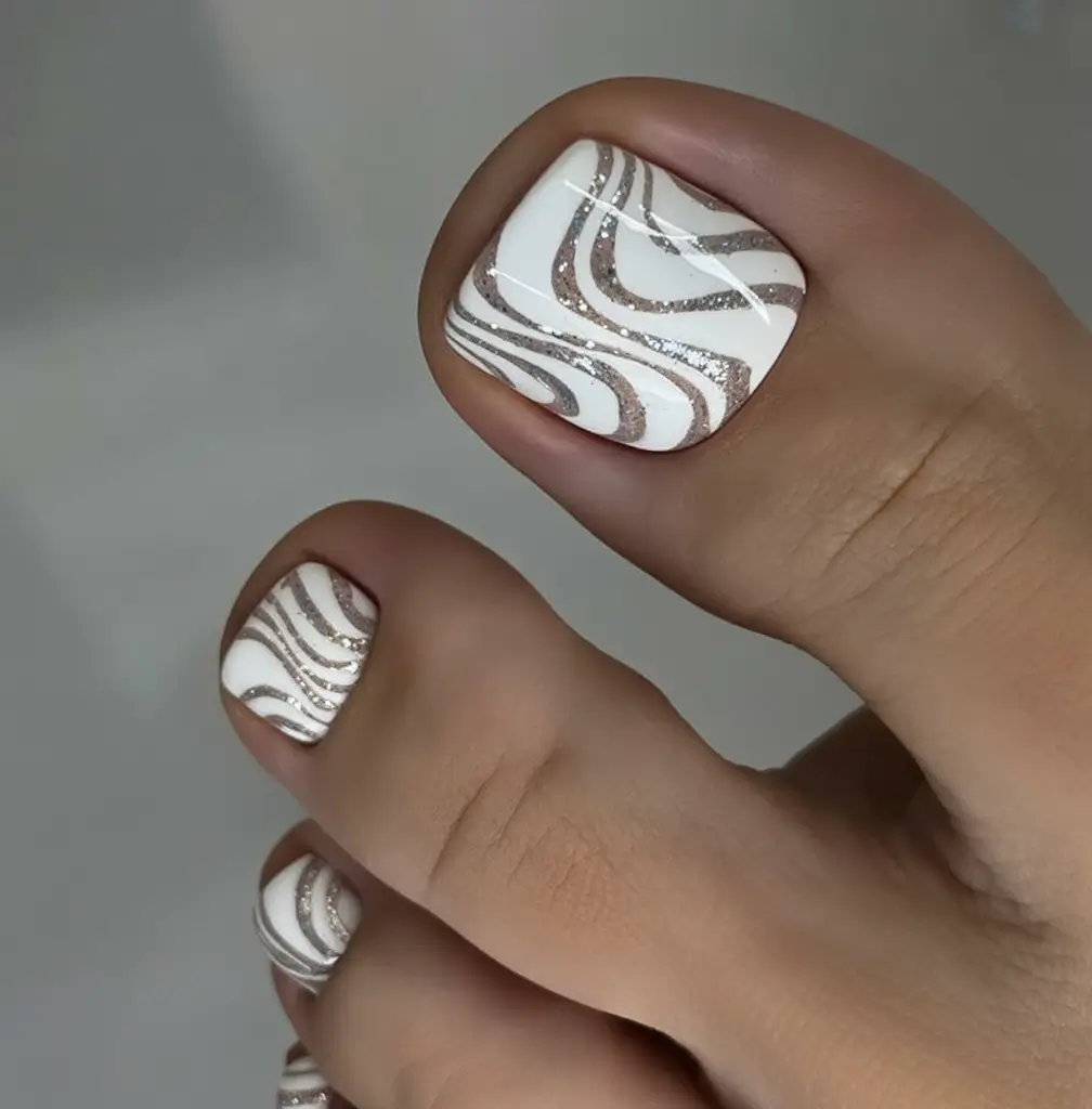 toes that shine in july 2025 Chrome Ripple Swirl In White