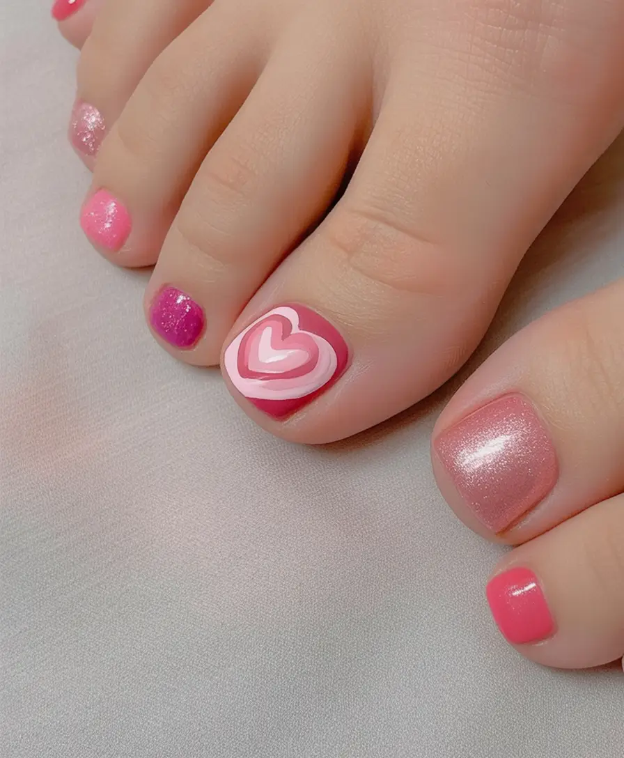 toes that shine in july 2025 Layered Pink Heartbeat