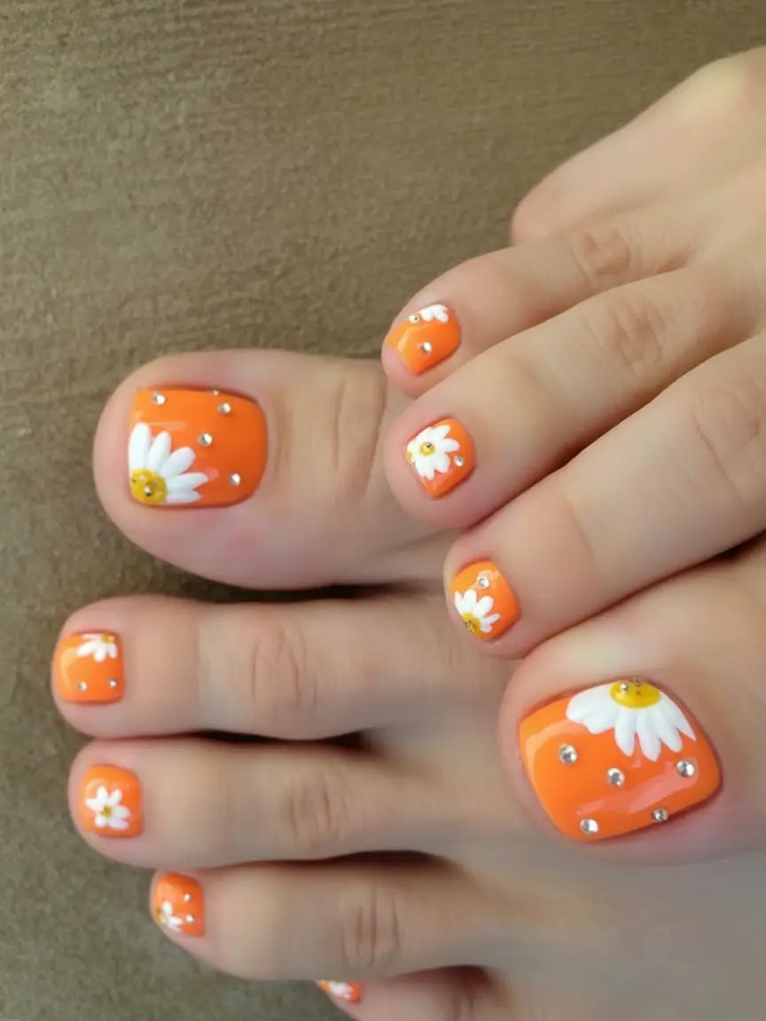 Toes That Shine in July 2025 Sun-Drenched Daisies with a Crystal Pop