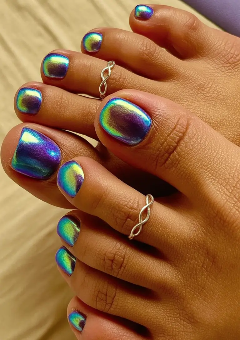 Toes That Shine in July 2025 Galactic Chrome Drama