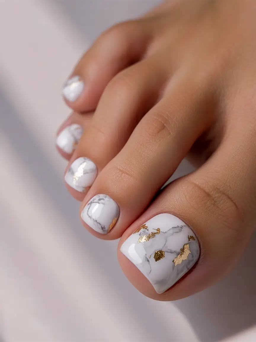 Toes That Shine in July 2025 Modern Marble with Gold Veining