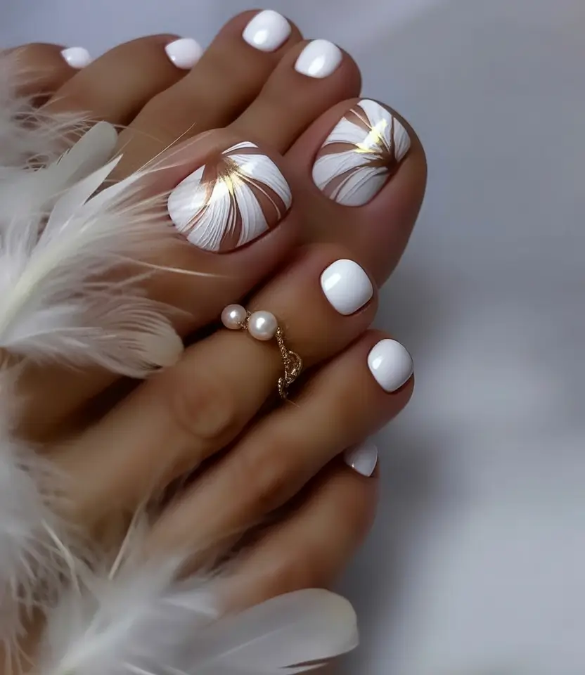 toes that shine in july 2025 Golden Feathered White