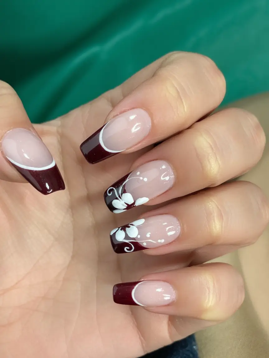 Summer 2025 Top Colors Thumbnail: Wine-Red French with Florals
