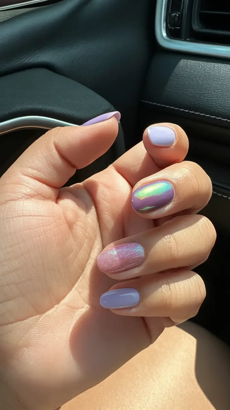 Top Nail Colors for Summer 2025 Iridescent Lilac Mix