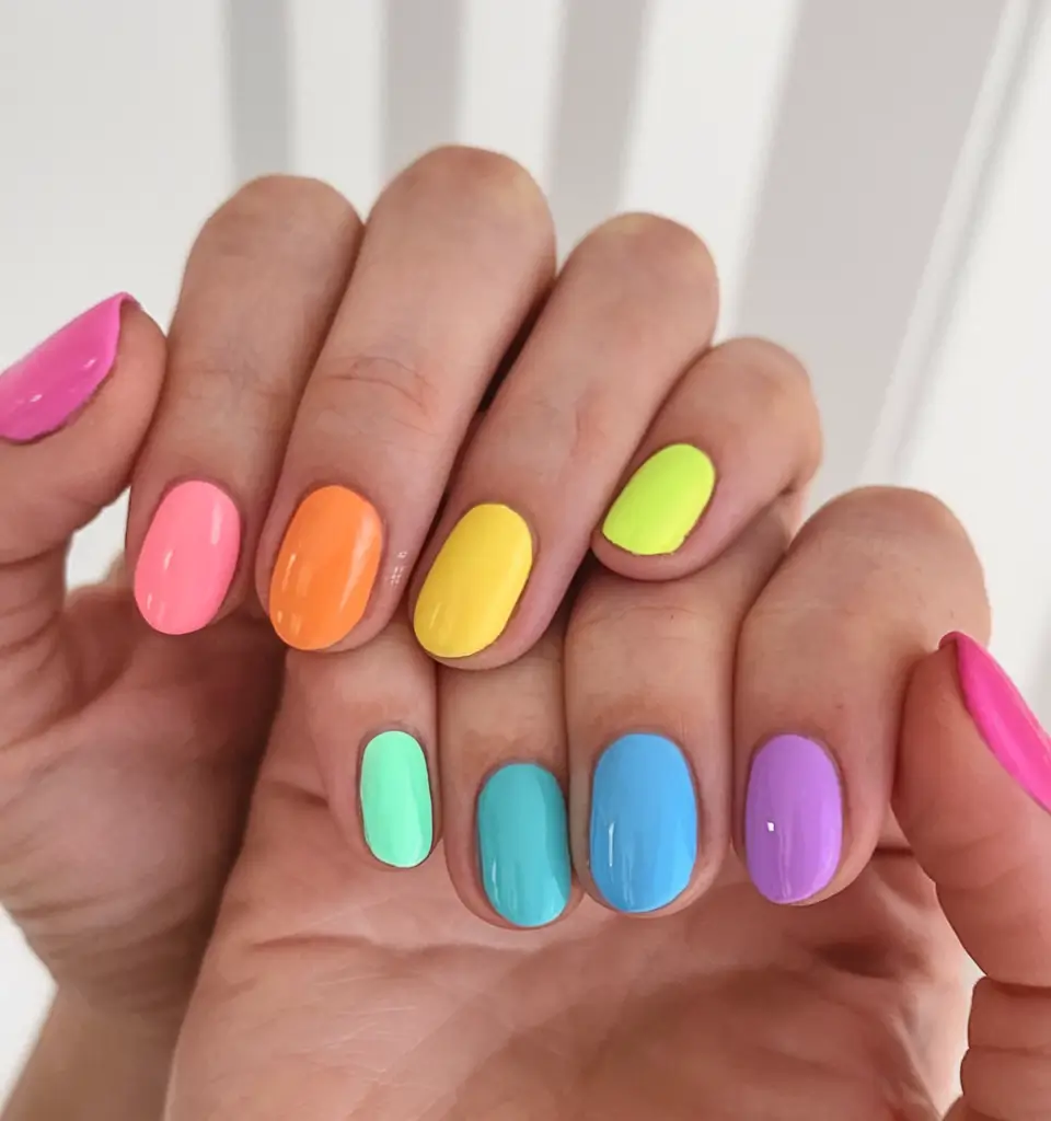 Top Nail Colors for Summer 2025 Neon Rainbow Mood