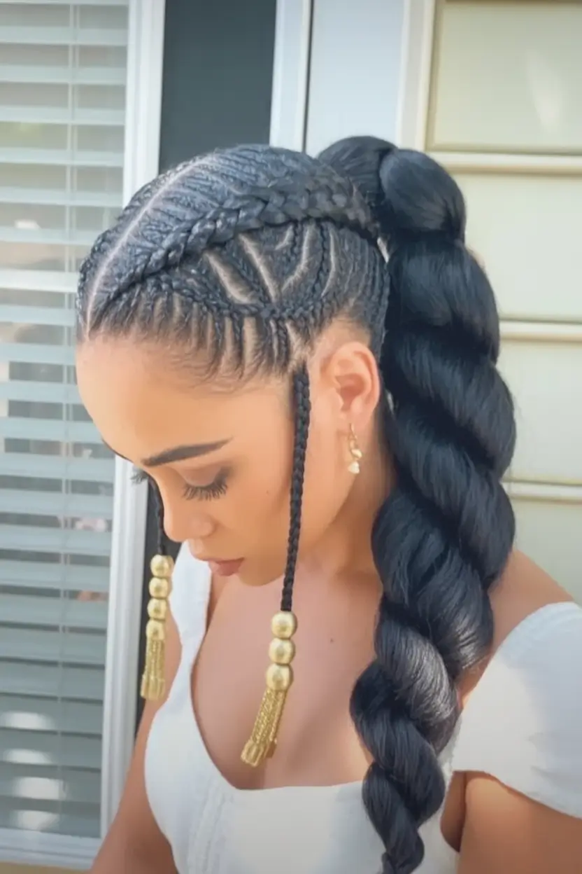 Trendy Ponytails for an Easy Summer Look 2025 Bubble Ponytail With Cornrowed Base