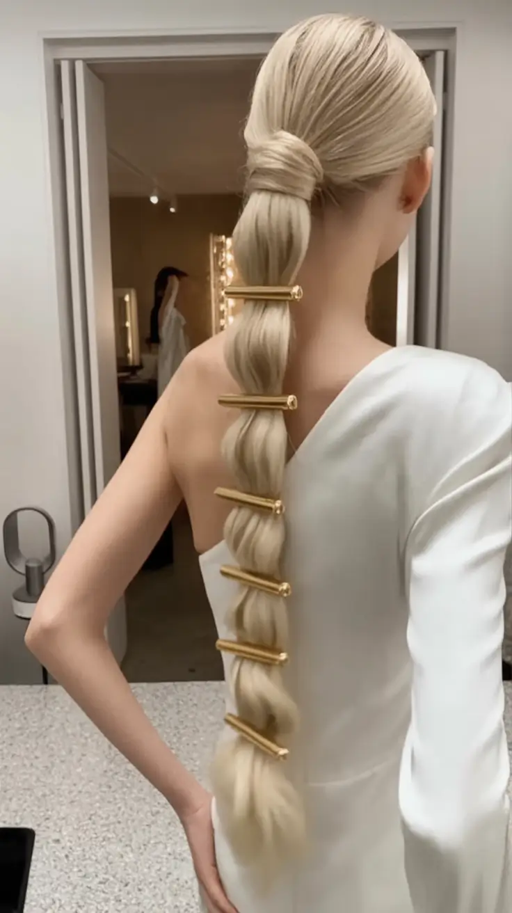 Trendy Ponytails for an Easy Summer Look 2025 Ultra Long Braided Ponytail With Gold Clips