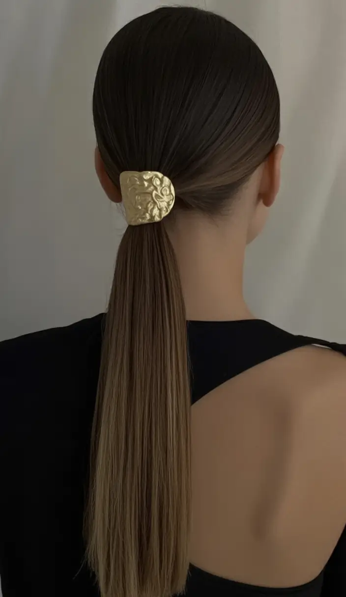 Trendy Ponytails for an Easy Summer Look 2025 Gold Clip Drama Meets Sleek Sophistication