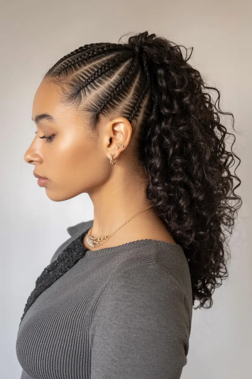 Trendy Ponytails for an Easy Summer Look 2025 Textured Braids with Natural Curls