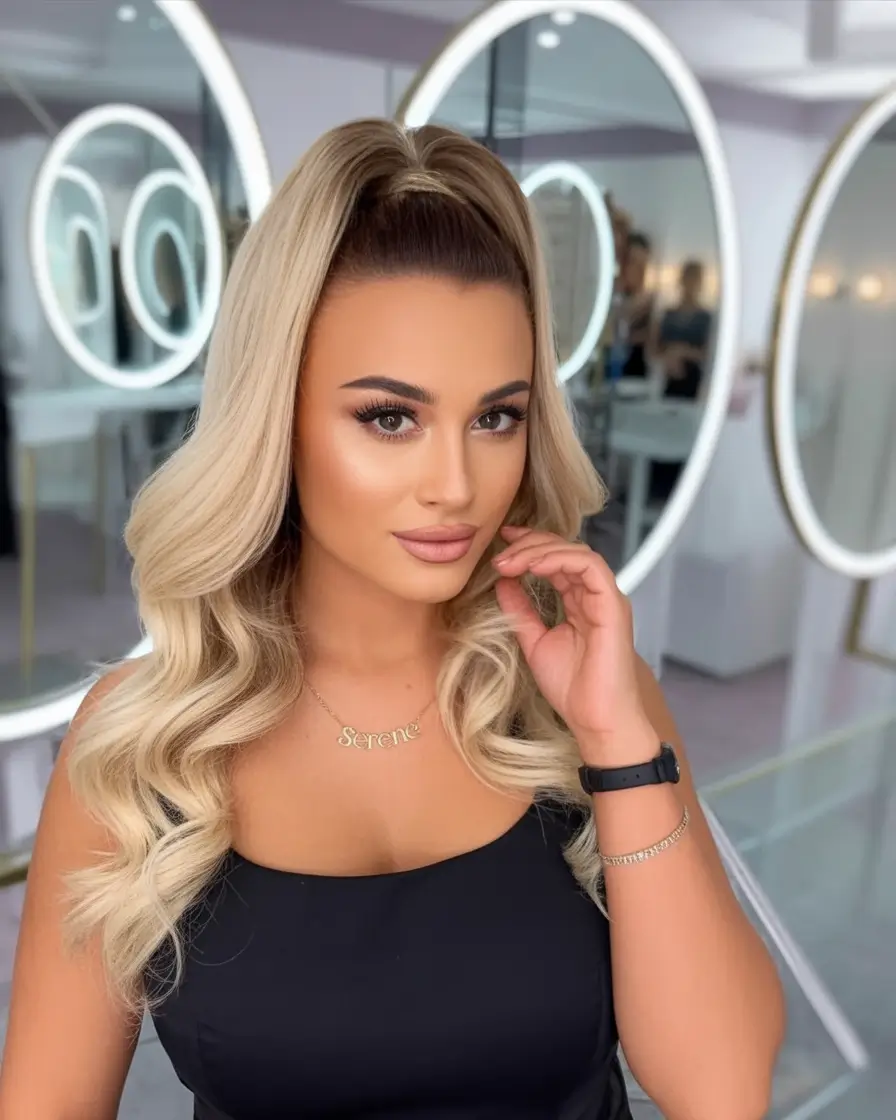 Trendy Ponytails for an Easy Summer Look 2025 Voluminous Blonde Waves with a High Base