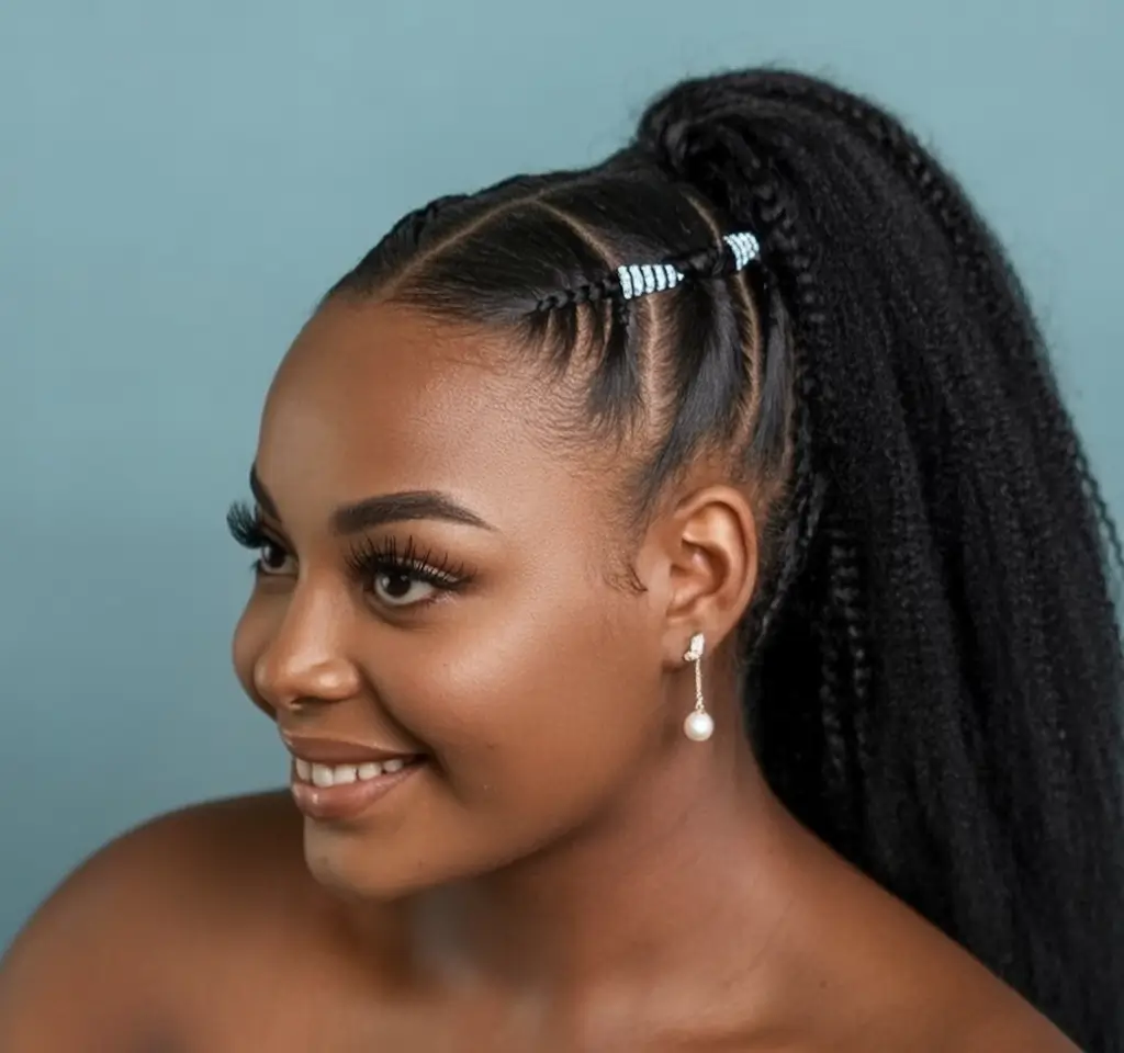 Trendy Ponytails for an Easy Summer Look 2025 Beaded Braids with Kinky High Pony