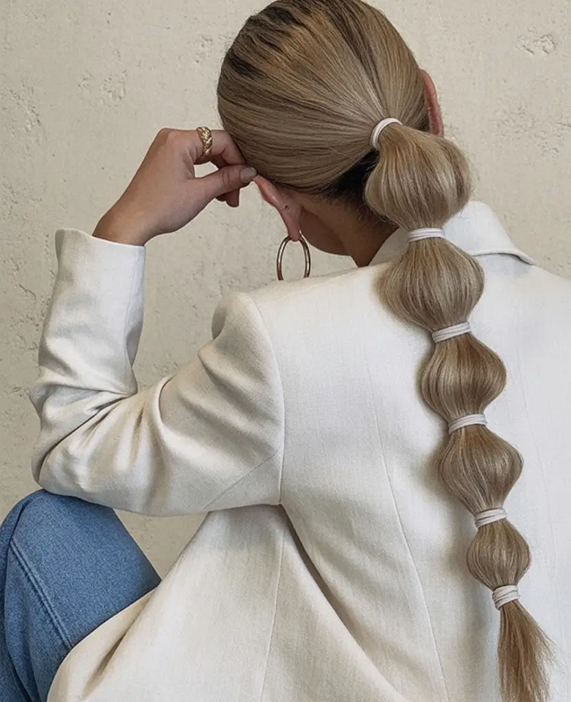 Trendy Ponytails for an Easy Summer Look 2025 Bubble Ponytail With Sectioned Texture