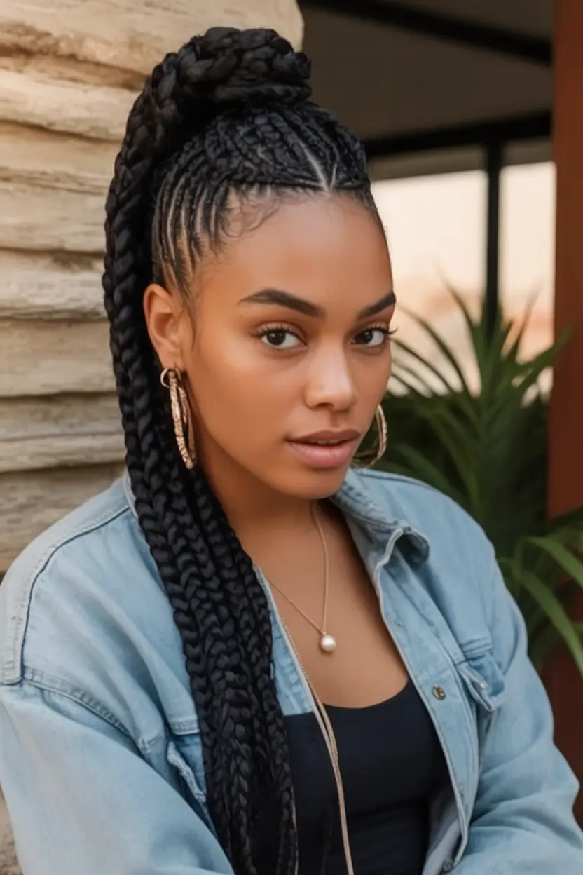 Trendy Ponytails for an Easy Summer Look 2025 High Braided Ponytail With Box Braids