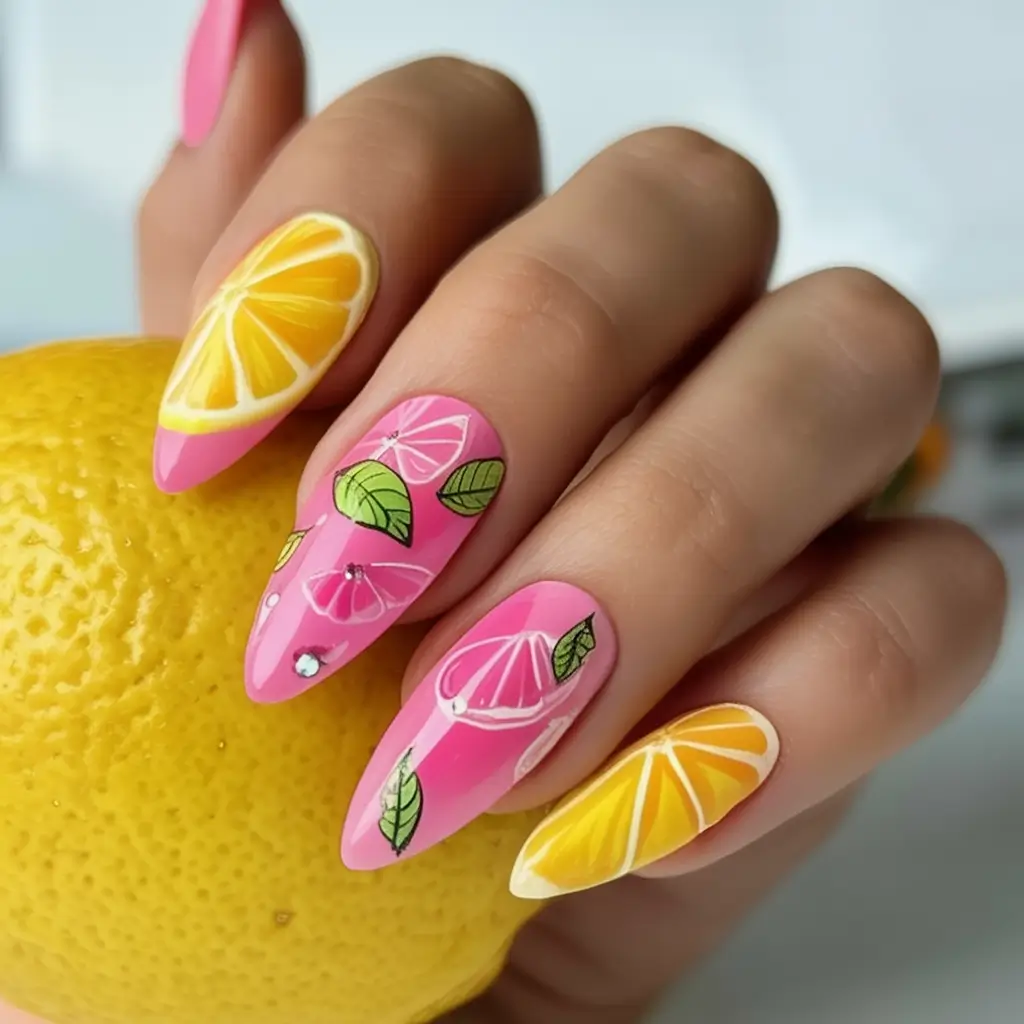 Tropical Fruit Nails for Summer 2025 Pink Citrus Candy Mix