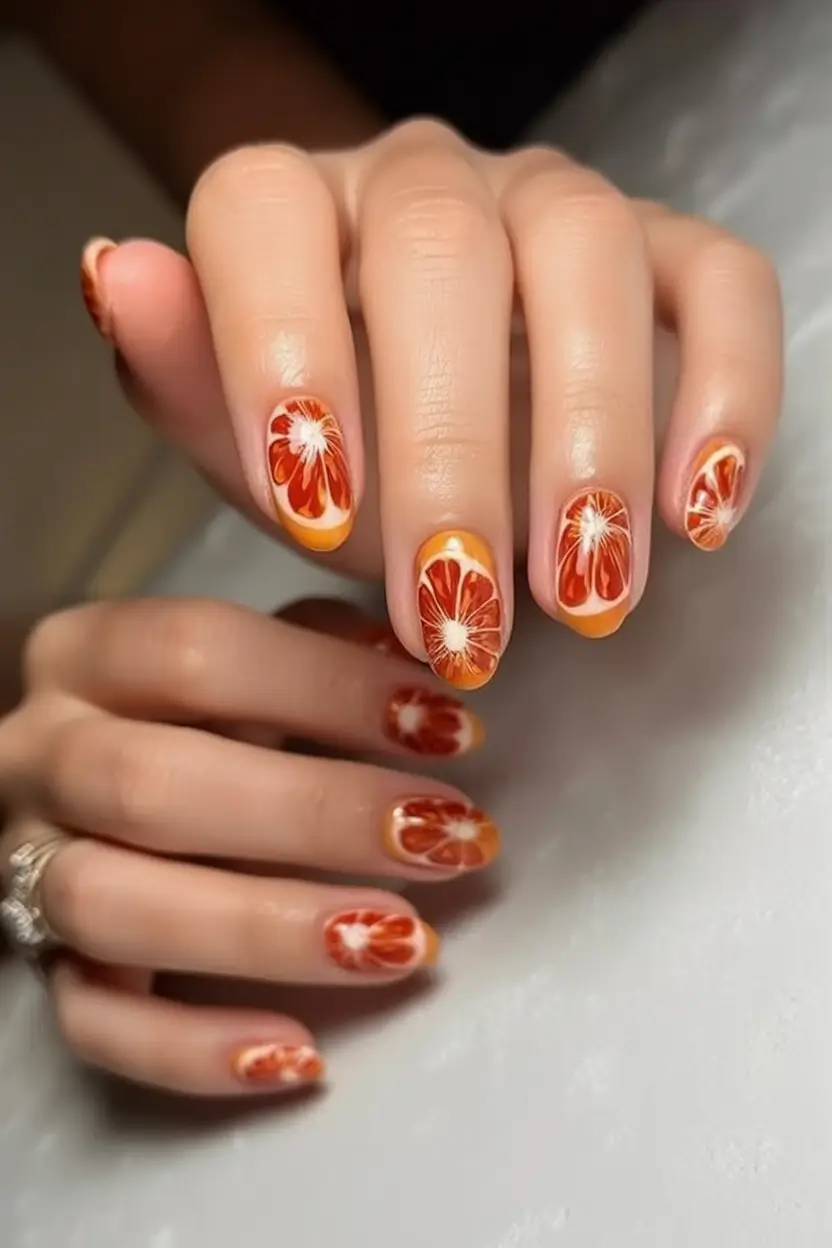 Tropical Fruit Nails for Summer 2025 Juicy Citrus Swirl