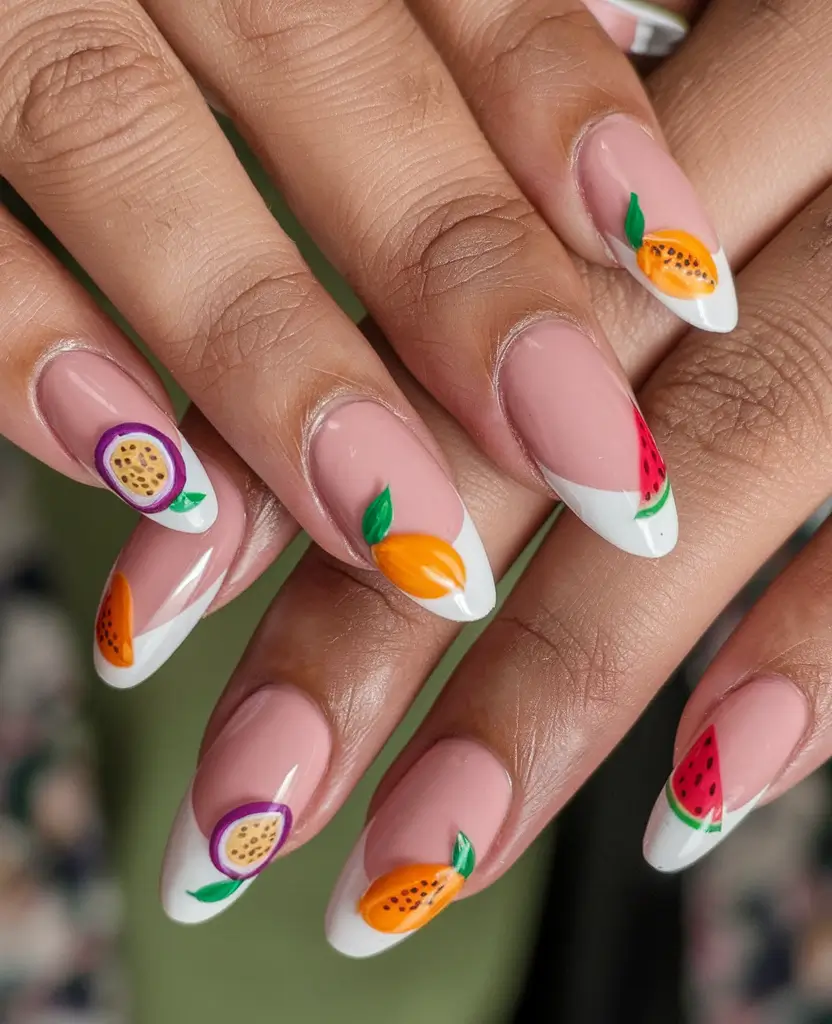 Tropical Fruit Nails for Summer 2025 French Twist with a Citrus Kiss