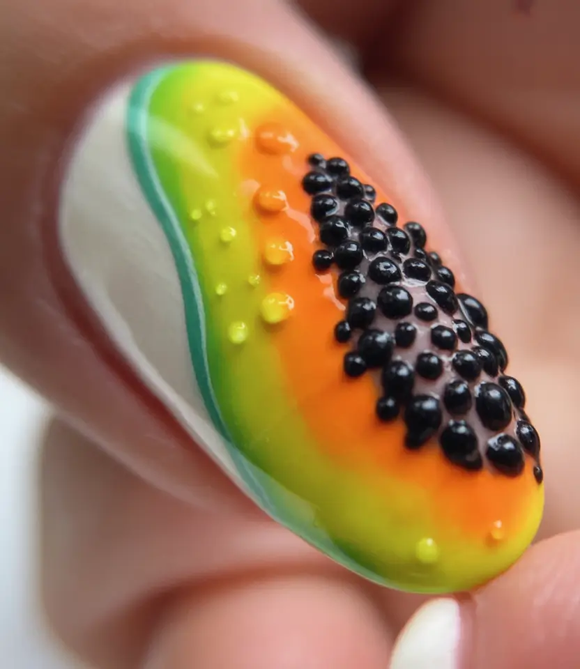 Tropical Fruit Nails for Summer 2025 3D Papaya Pop