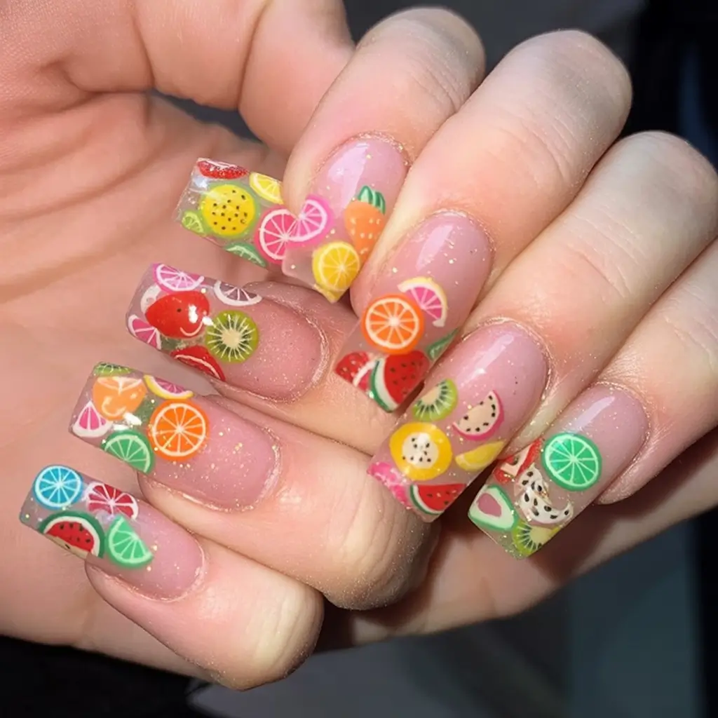 Tropical Fruit Nails for Summer 2025 Fruit Basket Confetti