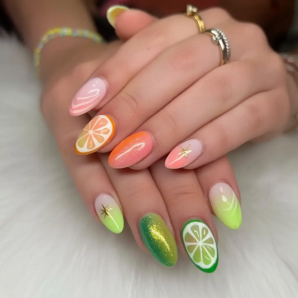 Tropical Fruit Nails for Summer 2025 Citrus Sunrise Cocktail