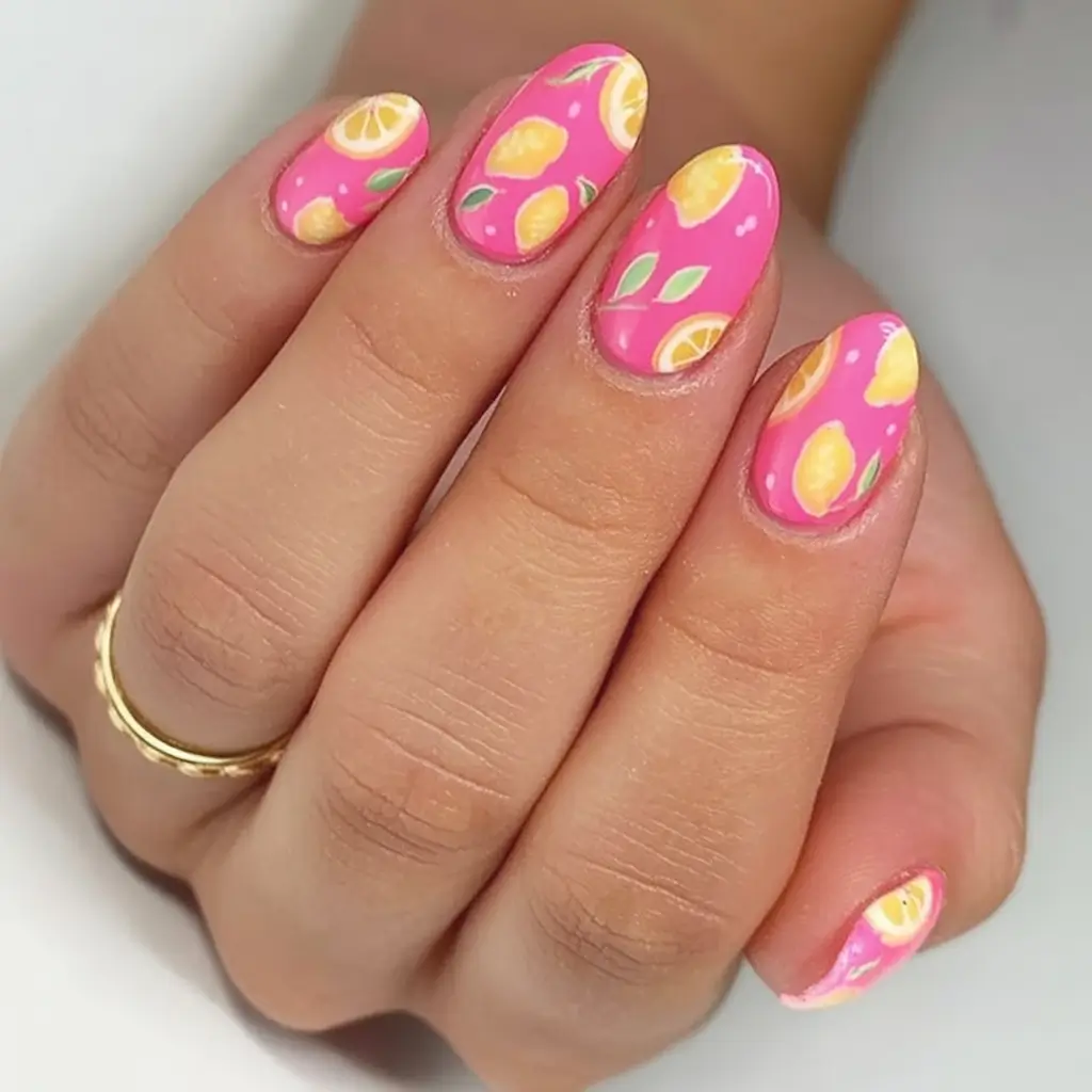 Tropical Fruit Nails for Summer 2025 Lemonade Pop with Pink Attitude