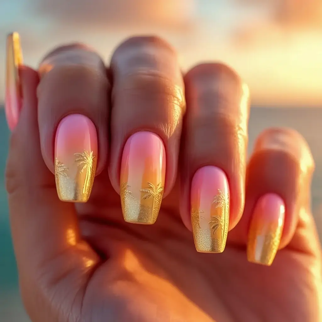 Tropical Vacation Nails 2025 Edition Golden Ombre Palms