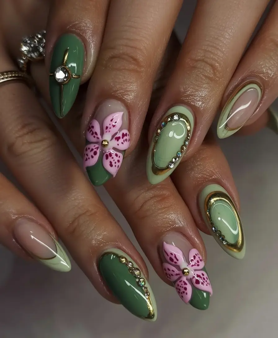 Tropical Vacation Nails 2025 Edition Jade Green Tropical Luxe