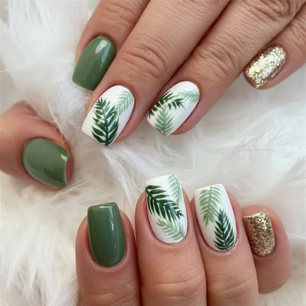 Tropical Vacation Nails 2025 Edition Jungle Chic Green and Gold Elegance