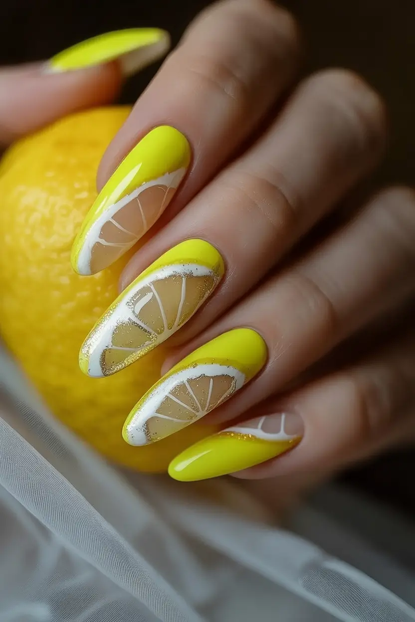 Tropical Vacation Nails 2025 Edition Bright Lemon Zest Splash